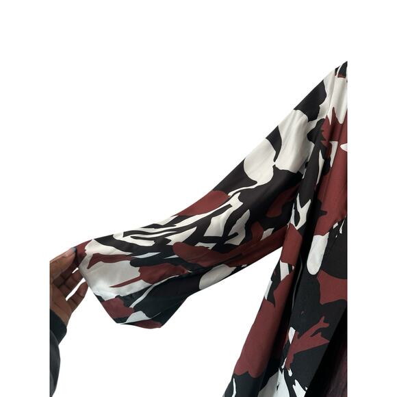 Chico's Brown Black Artsy Satin Boho Bohemian Open Kimono Long Duster Medium - Picture 8 of 11